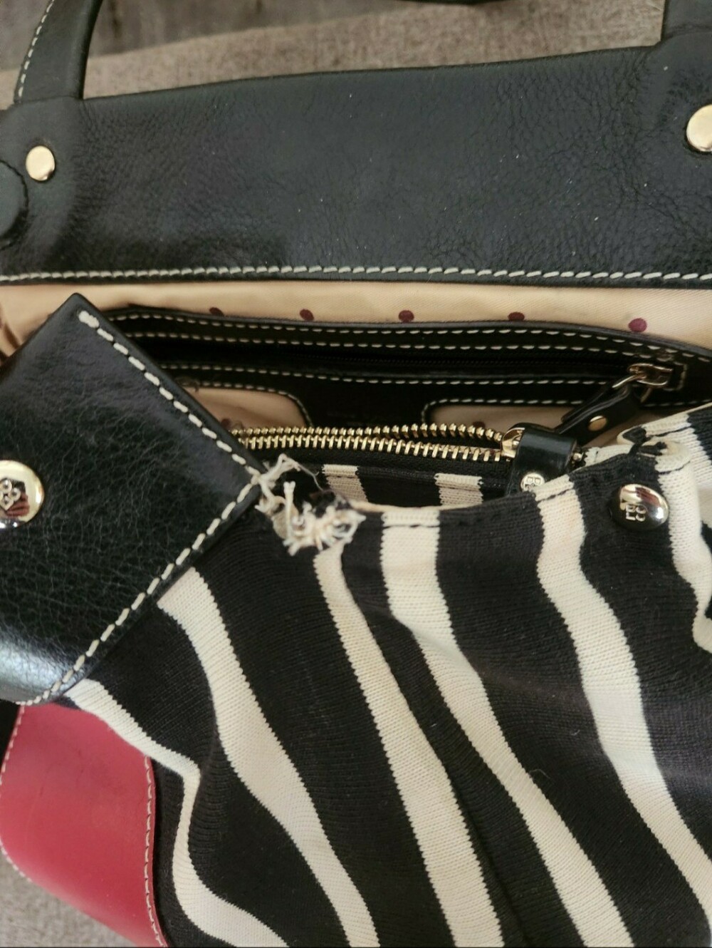 Kate Spade Vintage Black & White Striped Tote with Pink Center Panel - Picture 10 of 11